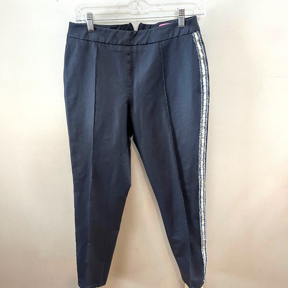 Vilagallo Womens Navy Blue Trousers‎ With Frayed Side Stripes Size 40 (L)  Nylon